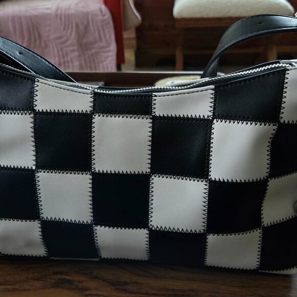 Neiman Marcus Checkered Vegan Leather Shoulder Bag - Picture 7 of 7